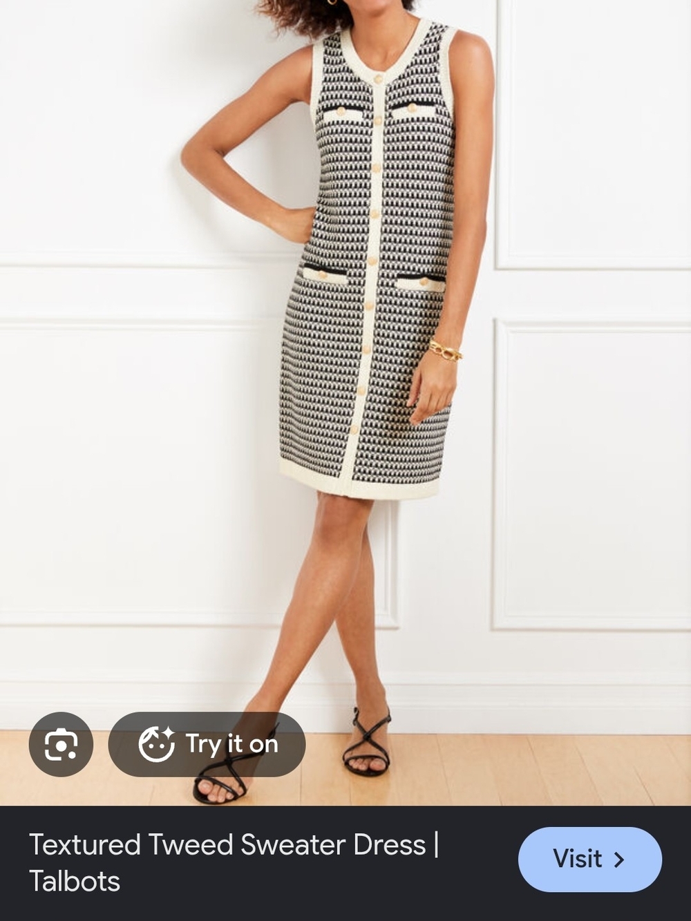 Talbots Textured Tweed Sweater Dress Black & White